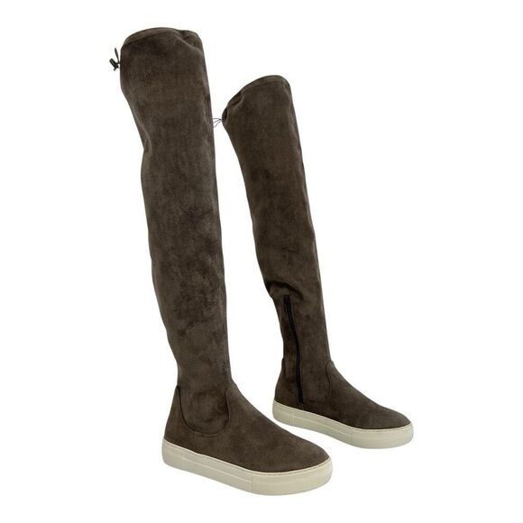 J/Slides Over the Knee Sneaker Boots Taupe Suede Size 7.5 Women's Stretch Casual - Picture 1 of 7